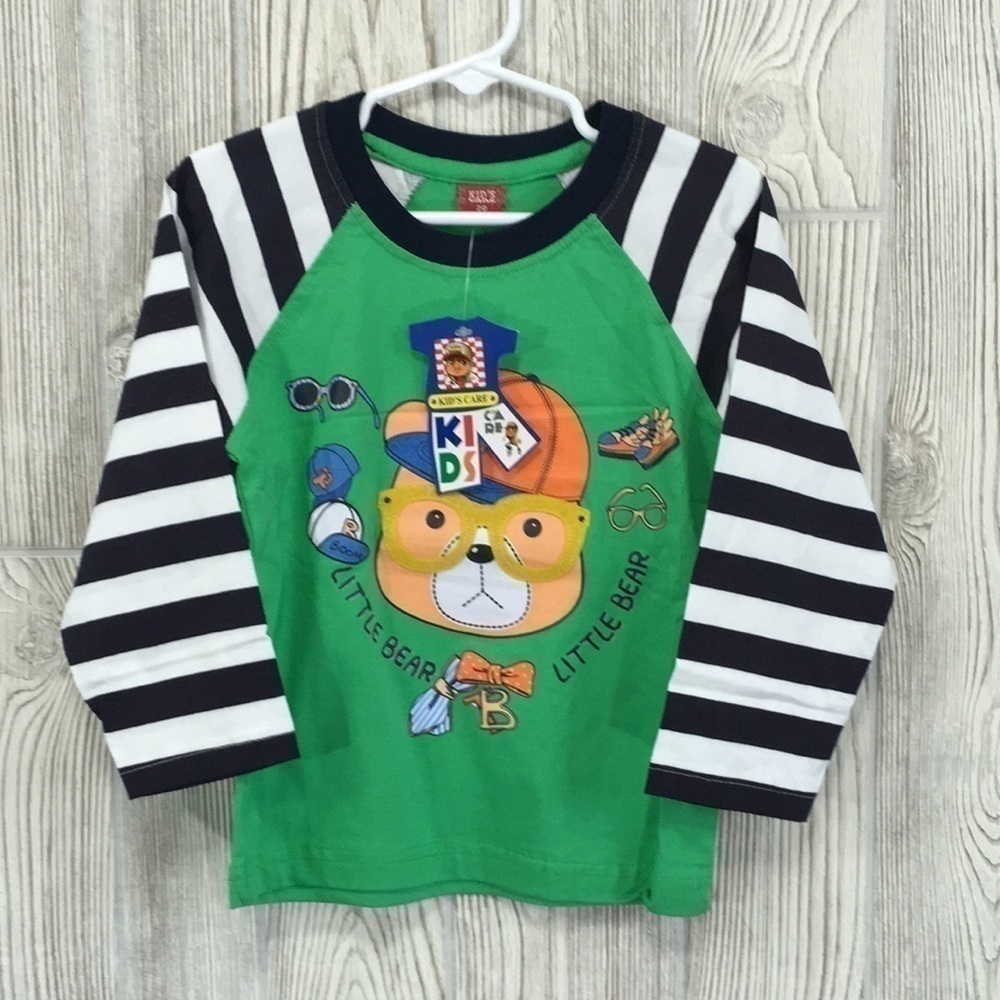 NWT Kid’s Care Little Bear Baseball Tee Long Sleeve Stripe Green Size 20
